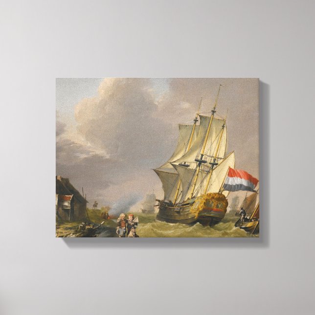 Jan van Os - Shipping In A Storm Off The Coast Canvas Print (Front)