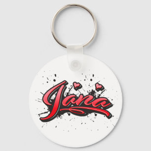 Jana red Heart Graffiti Key Keychain