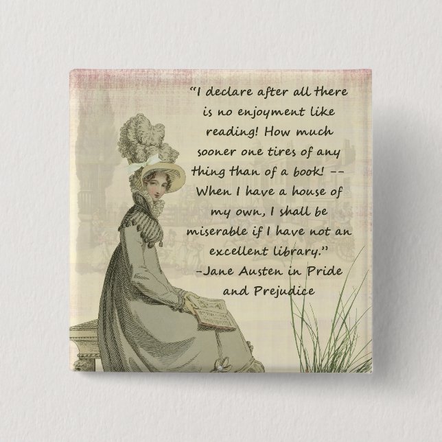 Jane Austen Book Lovers 2 Inch Square Button (Front)