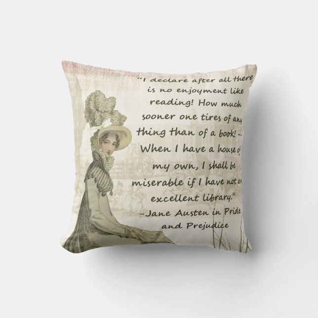 Jane Austen Book Lovers Throw Pillow (Front)