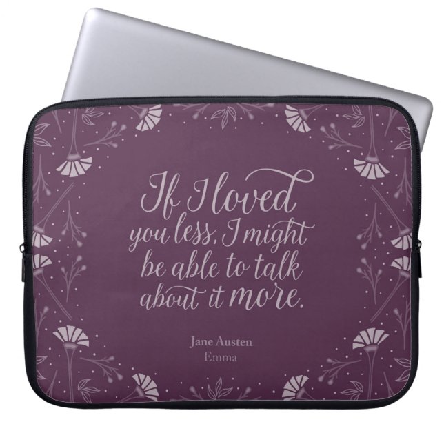 Jane Austen Emma Purple Floral Love Quote Laptop Sleeve (Front)