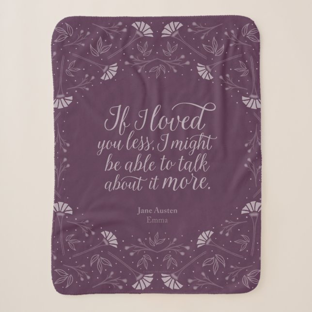 Jane Austen Emma Purple Floral Love Quote Sherpa Blanket (Front)