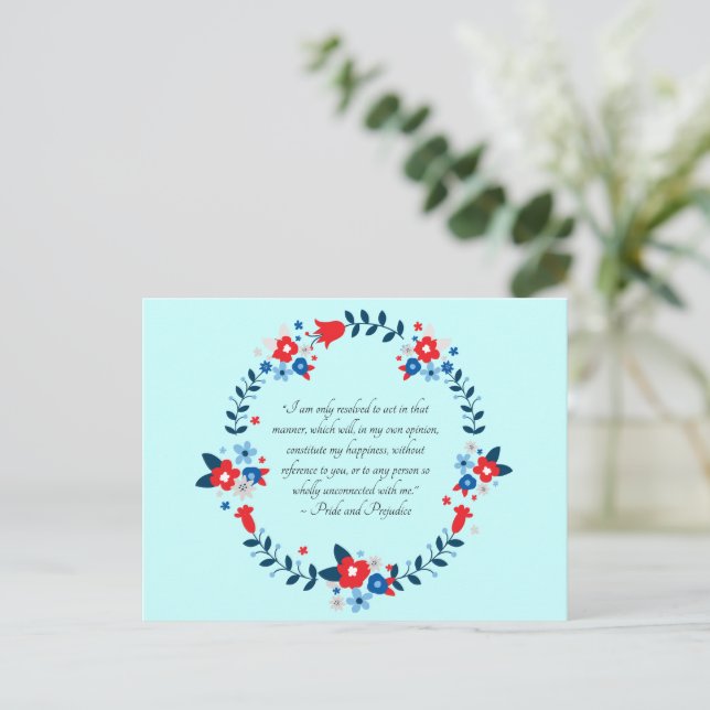 Jane Austen Happiness Quote, Pride and Prejudice Holiday Postcard (Standing Front)