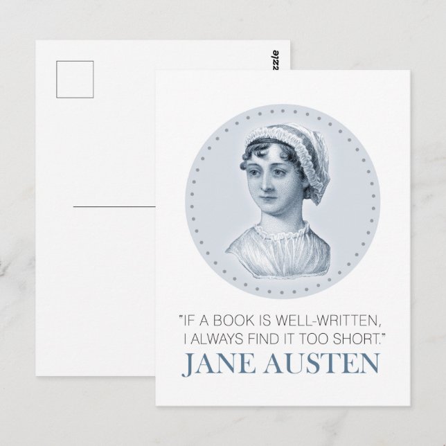 Jane Austen Portrait and Quote on Reading Postcard (Front/Back)