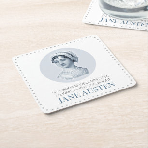 Jane Austen Portrait and Quote on Reading Square Paper Coaster