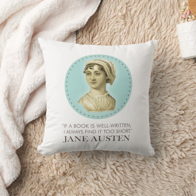 Jane Austen Portrait and Quote on Reading Throw Pillow (Blanket)
