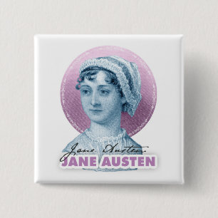 Jane Austen Portrait and Signature Pink 2 Inch Square Button