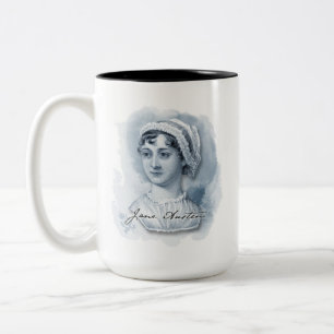Jane Austen Portrait and Signature Two-Tone Coffee Mug