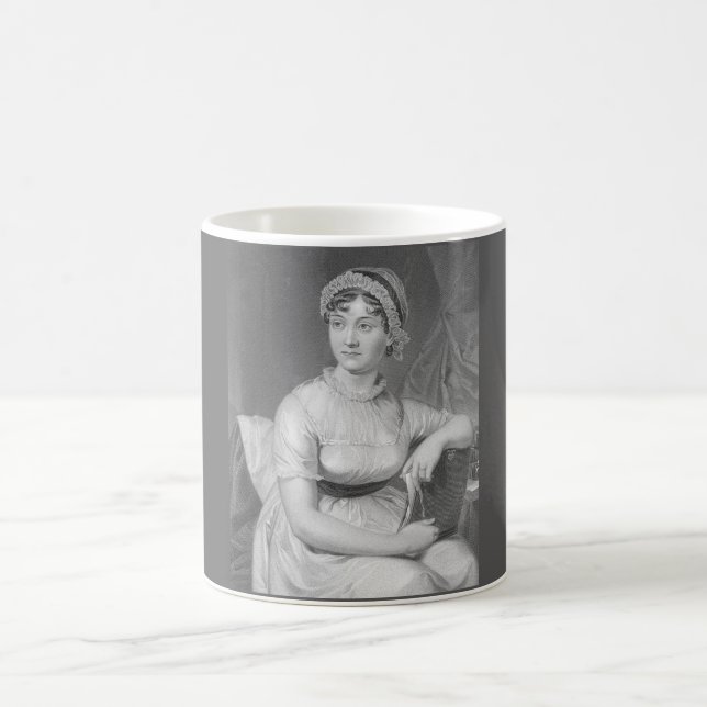 Jane Austen Portrait Black White and Grey Coffee Mug (Center)