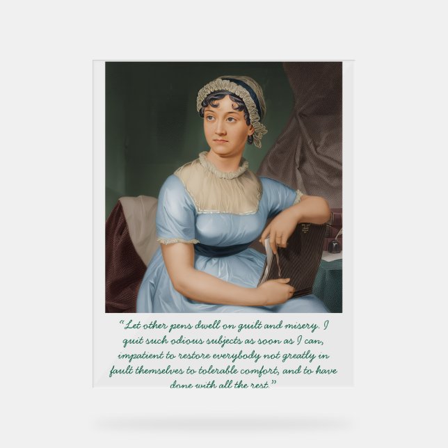Jane Austen portrait + quote (Blue) Acrylic Sign (Front)