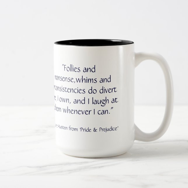 Jane Austen Portrait with P & P quote Two-Tone Coffee Mug (Right)
