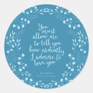 Jane Austen Pride and Prejudice Floral Love Classic Round Sticker