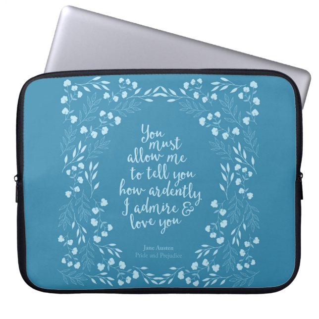 Jane Austen Pride and Prejudice Floral Love Laptop Sleeve (Front)