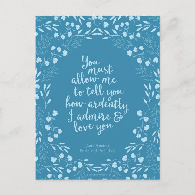 Jane Austen Pride and Prejudice Floral Love Quote Postcard (Front)