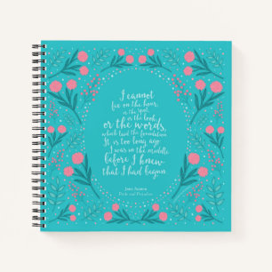 Jane Austen Pride and Prejudice Teal & Pink Floral Notebook