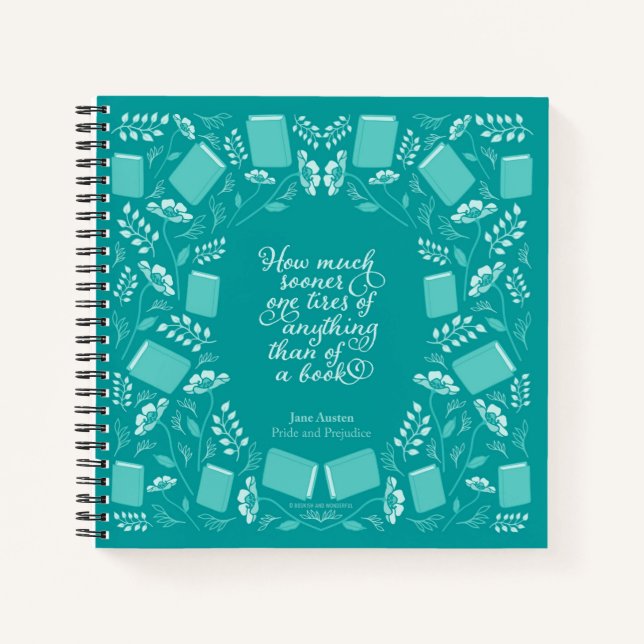 Jane Austen Pride & Prejudice Teal Floral Bookish Notebook (Front)