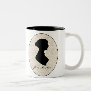 Jane Austen profile silhouette Two-Tone Coffee Mug