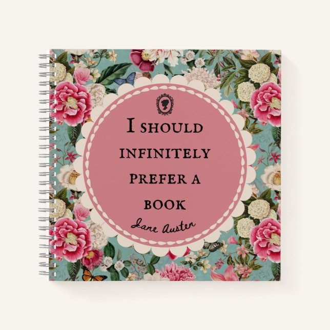 Jane Austen Quote Notebook "Prefer a Book"  (Front)