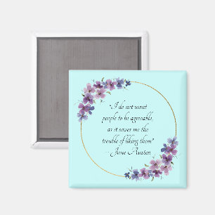 Jane Austen Quote with Purple Floral Gold Frame Magnet