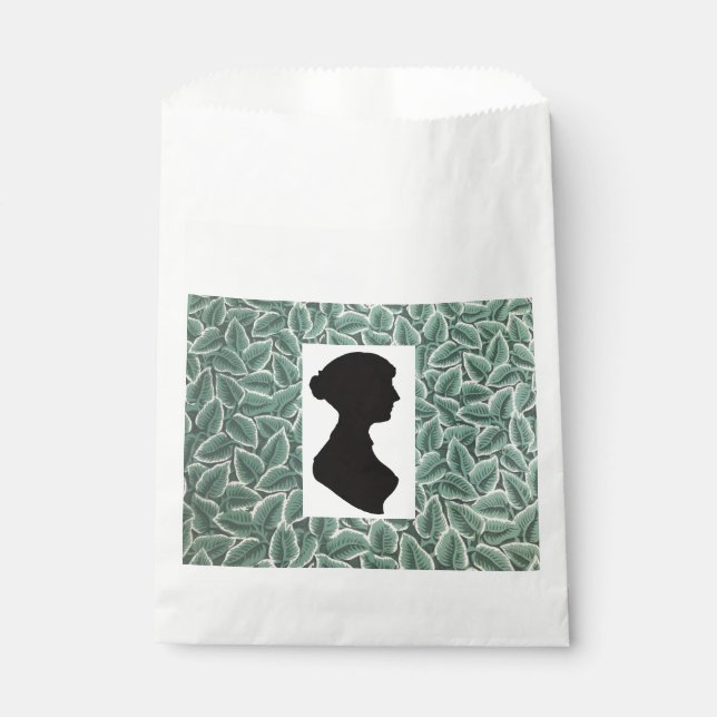 Jane Austen Silhouette on Leaf Wallpaper Favour Bag (Front)