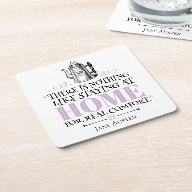 Jane Austen - Staying at Home - Coffee Pot Square Paper Coaster (Angled)