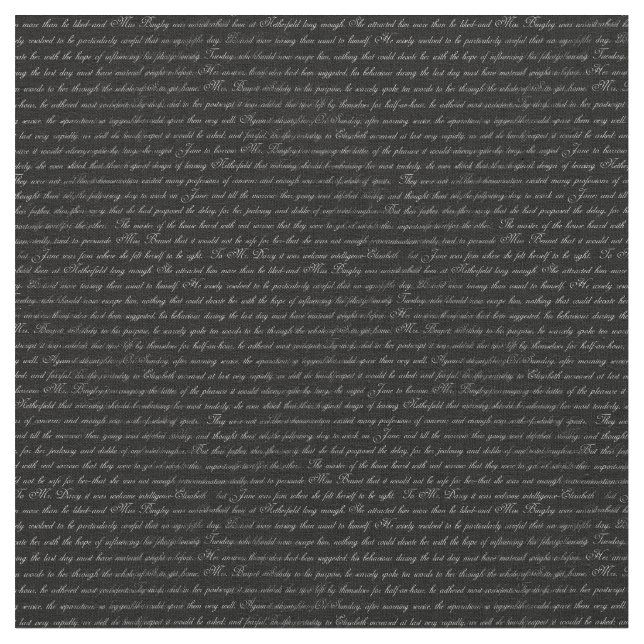 Jane Austen Text Black and White Fabric (Close Up)