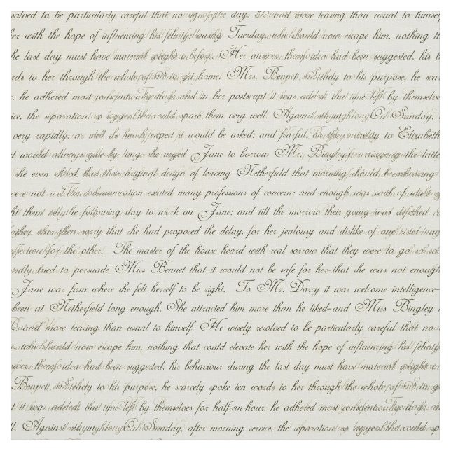 Jane Austen Text Black on Antique Cream Fabric (Swatch)
