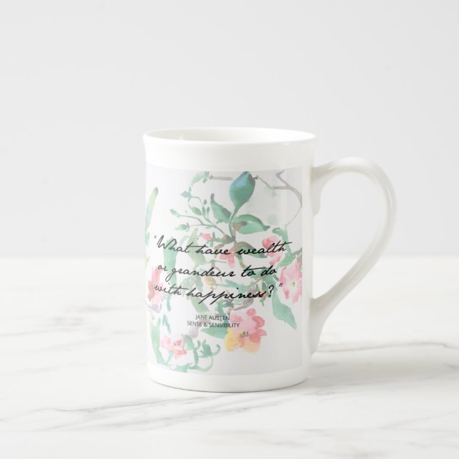 Jane Austen Watercolor Roses Quote Bone China Mug (Right)