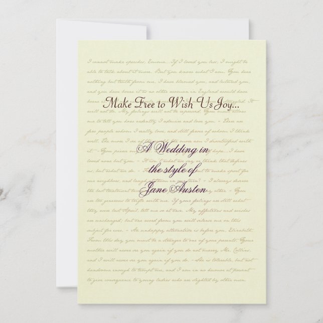 Jane Austen Wedding Celebration Quotes Invitation (Front)
