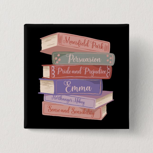 Jane Austen's Novels V 2 Inch Square Button (Front)
