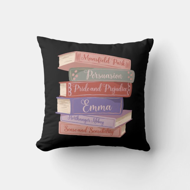 Jane Austen's Novels V Throw Pillow (Front)