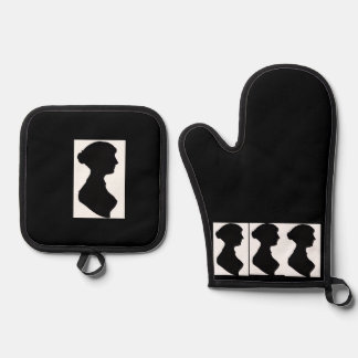 Jane Austen's Silhouette on Black Oven Mitt & Pot Holder Set