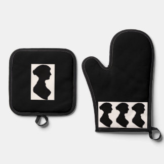 Jane Austen's Silhouette on Black Oven Mitt & Pot Holder Set