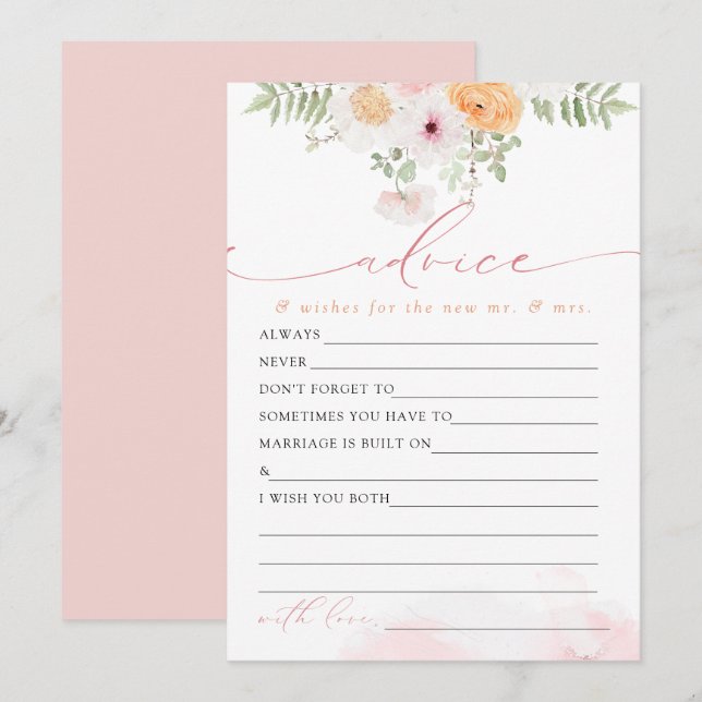 JANE Blush Floral Bride Conseils & Voeux Carte de  (Devant / Derrière)