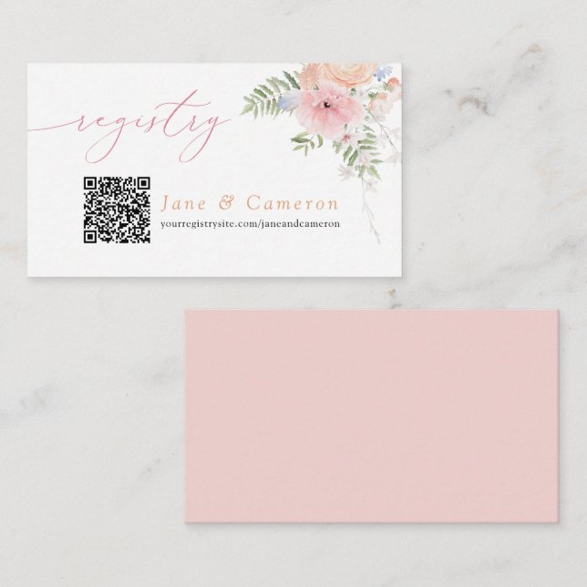 JANE Blush Floral Petals & Prosecco Registry Info Enclosure Card (Front/Back)