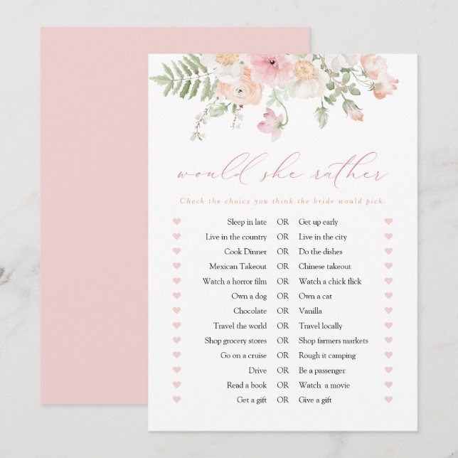 JANE Blush Pink Floral Voudrait-Elle Plutôt Carte  (Devant / Derrière)
