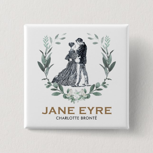 Jane Eyre and Edward Rochester with Wreath 2 Inch Square Button (Front)