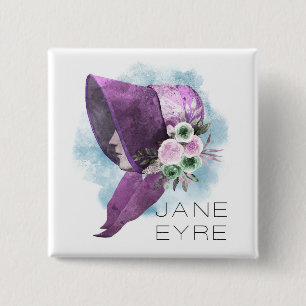 Jane Eyre Bonnet Flowers Purple and Blue 2 Inch Square Button