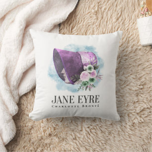 Jane Eyre Bonnet Purple Bonnet and Flowers Throw Pillow