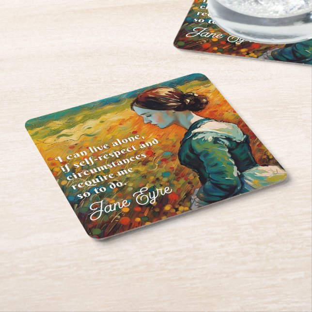 Jane Eyre Quote Monet Style Painting Square Paper Coaster (Angled)
