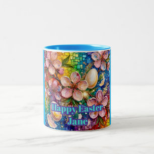 ~ JANE ~ HAPPY EASTER ~ Flowers Eggs ~ Two-Tone Coffee Mug