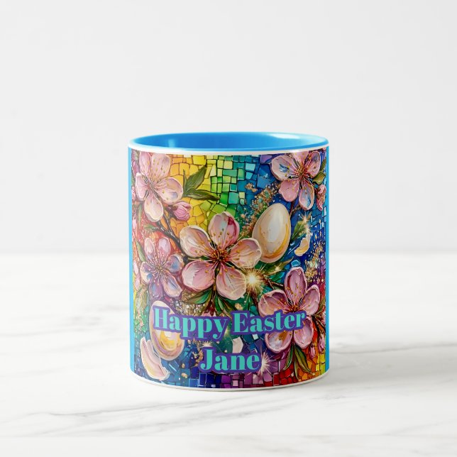 ~ JANE ~ HAPPY EASTER ~ Flowers Eggs ~  Two-Tone Coffee Mug (Center)