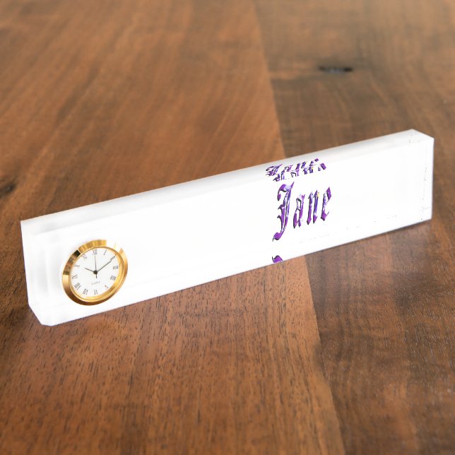 Jane, Name, Logo, Desk Name Plate With Clock. (Side)