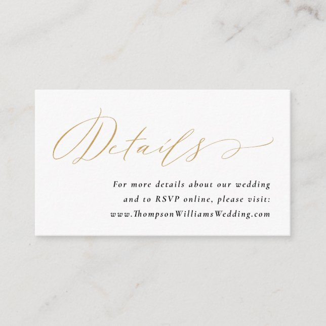 Jane Simple Gold Script Wedding Website Details Enclosure Card (Front)
