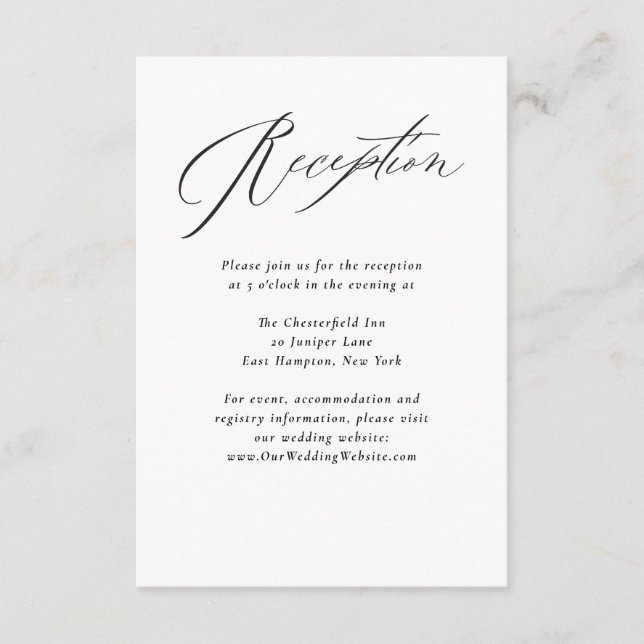 Jane Simple Minimal Black Script Wedding Reception Enclosure Card (Front)