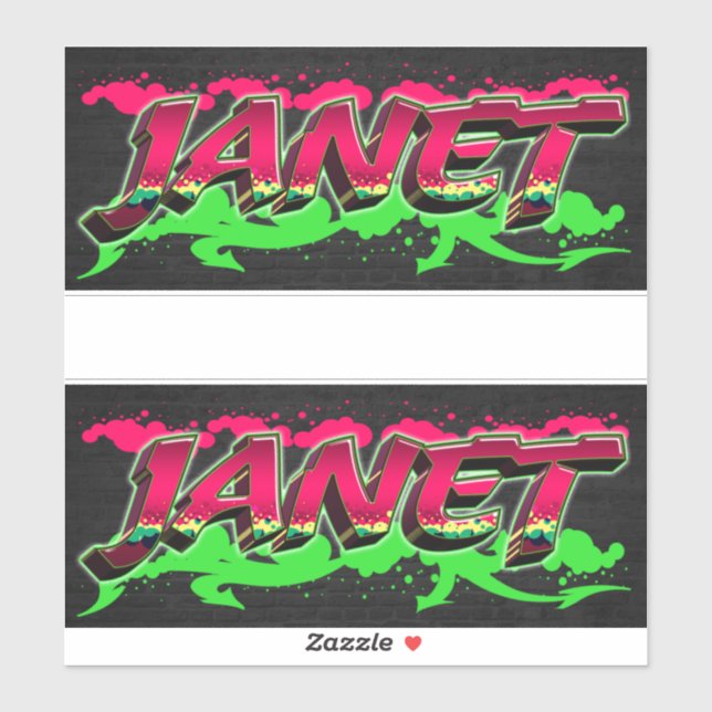 Janet first name name graffiti sticker decal (Sheet)