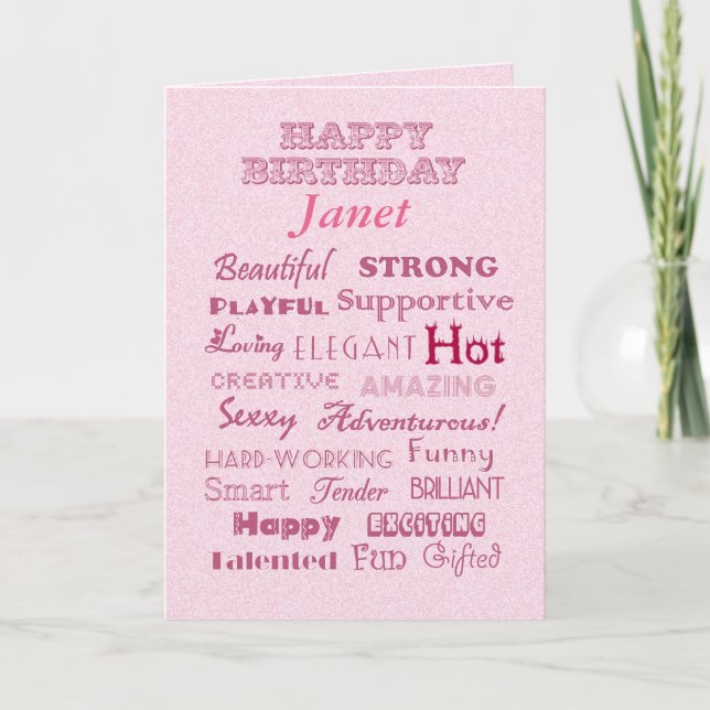 Janet Happy Birthday Words of Praise Card (Front)