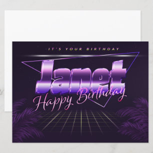 Janet Nom Prénom lila retro Carte Anniversaire