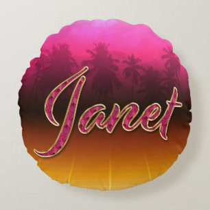 Janet Vorname Name golden pink Kissen Round Pillow