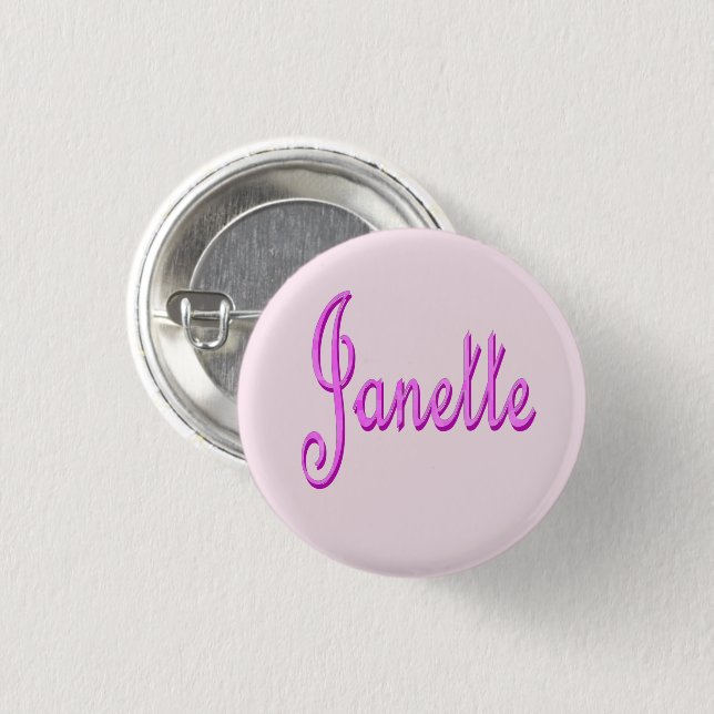 "Janette" Pink Two Toned Janette Name, 1 Inch Round Button (Front & Back)